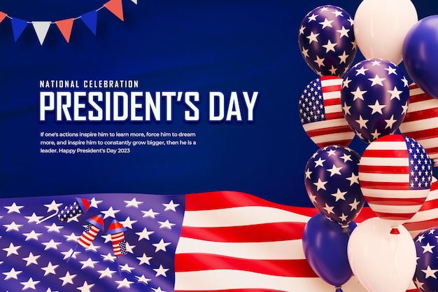 Bezpłatny plik PSD szczęśliwy dzień prezydentów z balonami 3d szablon transparent mediów społecznościowych