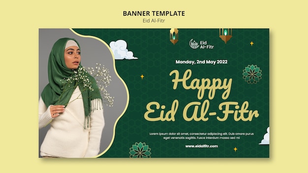Bezpłatny plik PSD szczęśliwy poziomy baner wydarzenia eid al-fitr