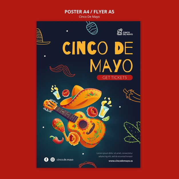 Szczęśliwy szablon plakatu cinco de mayo