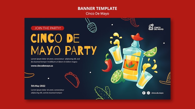 Szczęśliwy szablon poziomego banera cinco de mayo
