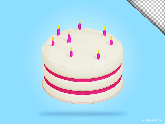 Tort urodzinowy 3d render ilustracja na białym tle