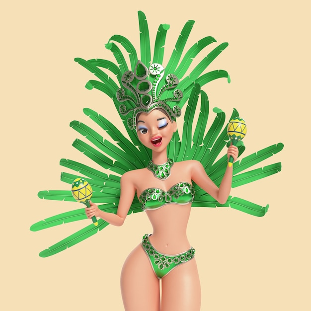 Bezpłatny plik PSD trójwymiarowa ilustracja postaci brazylijskiej tancerki samby w kostiumie