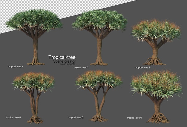 Tropikalne Drzewa I Rośliny W Renderowaniu 3d Premium Psd