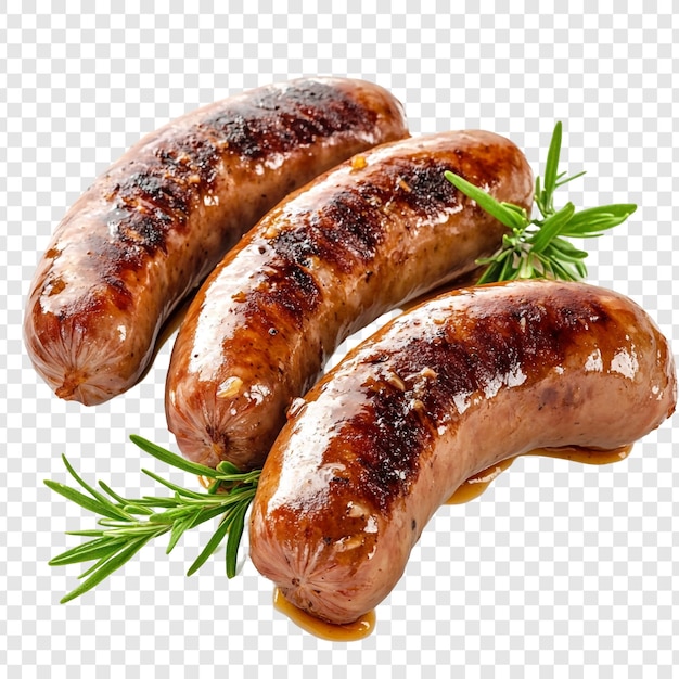 Trzy soczyste grillowane kiełbaski z rozmarynem