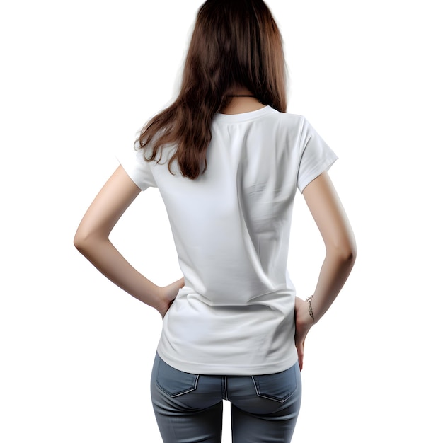 Bezpłatny plik PSD tylny widok kobiety w pustej białej koszulce odizolowanej na białym tle