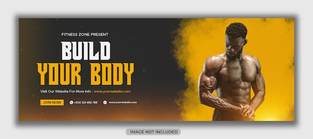 Ulotka baneru internetowego fitness lub siłownia i szablon projektu zdjęcia na okładkę na facebooku
