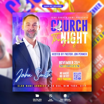 Ulotka kościelna noc i szablon banera mediów społecznościowych