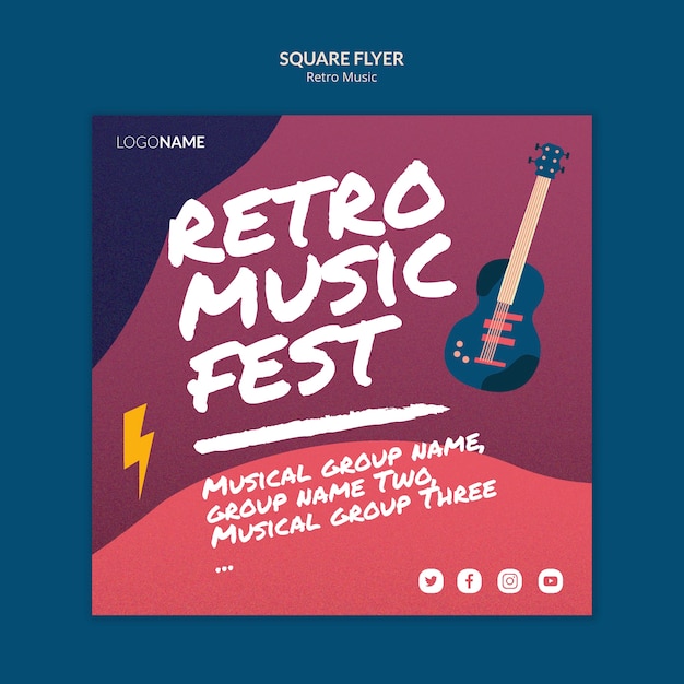 Bezpłatny plik PSD ulotka kwadrat muzyki retro