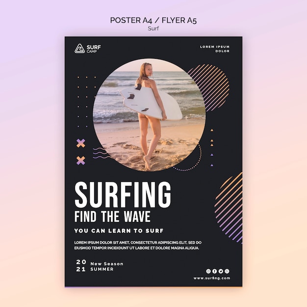 Ulotka lekcji surfingu ze zdjęciem