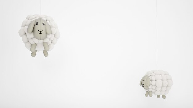 Urocze Zabawki Dziecięce Wełniane Owce Z Białym Copyspace
