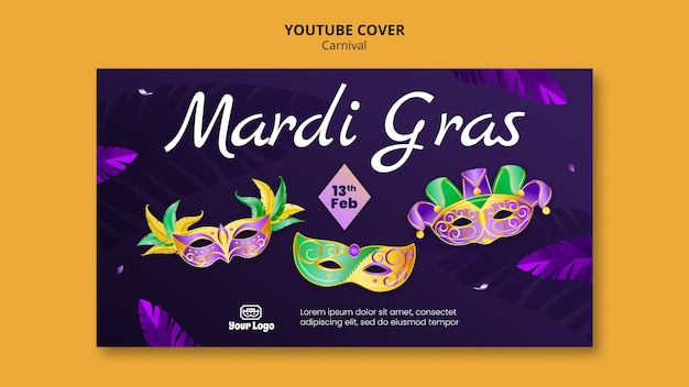 Bezpłatny plik PSD uroczystość mardi gras na youtube