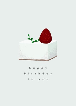 Urodzinowy szablon kartki z życzeniami psd z uroczą ilustracją ciasta