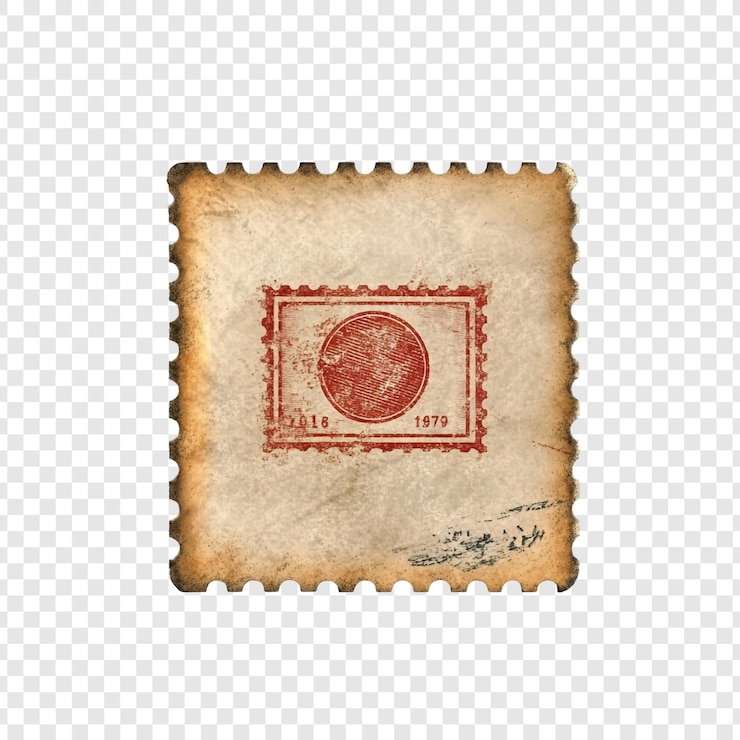Bezpłatny plik PSD vintage post stamp nostalgiczny obraz starego znaczka pocztowego z czerwonym okrągłym wzorem wywołującym poczucie historii i odległej komunikacji