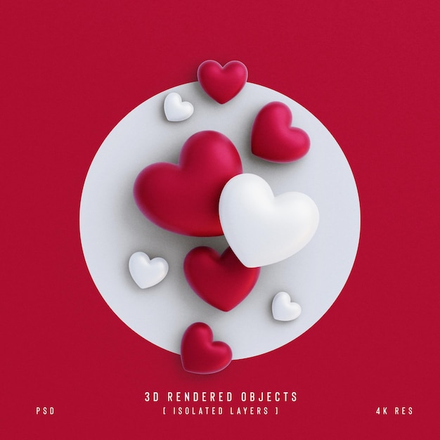 Walentynki Słodkie Serca Miłości Kompozycja Dekoracyjna Izolowane I Przezroczyste Renderowanie 3d