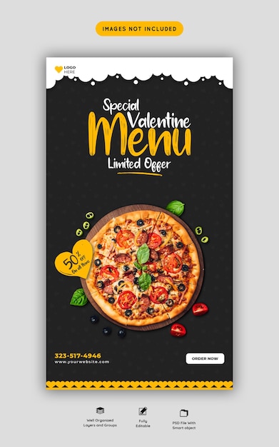 Walentynkowe Menu Z Jedzeniem I Pyszna Pizza Szablon Historii Na Instagramie I Facebooku