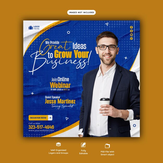 Webinar na żywo z marketingu cyfrowego i szablon postów w mediach społecznościowych