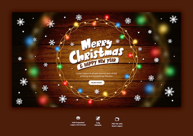 Bezpłatny plik PSD wesołych świąt i szczęśliwego nowego roku szablon baneru internetowego