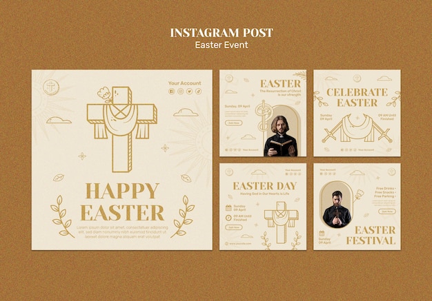 Bezpłatny plik PSD wesołych świąt wielkanocnych posty na instagramie