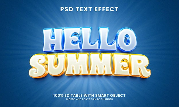 Witaj letni szablon efektu tekstowego w stylu 3d