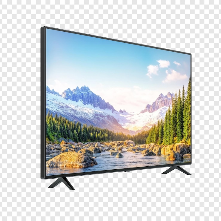Bezpłatny plik PSD wspaniały górski krajobraz wyświetlany na nowoczesnym smart tv