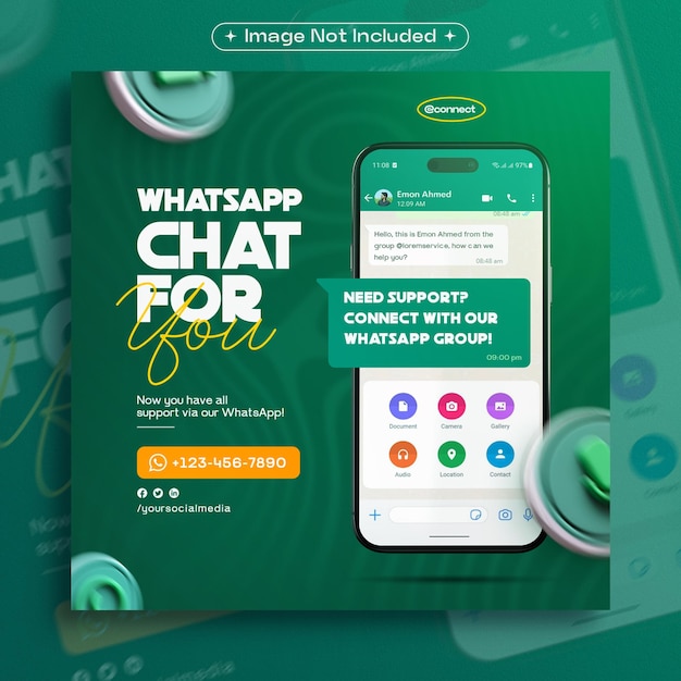 Bezpłatny plik PSD wsparcie dla whatsapp social media instagram post design template