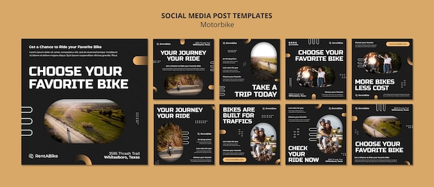 Bezpłatny plik PSD wyjazdy motocyklowe posty na instagramie