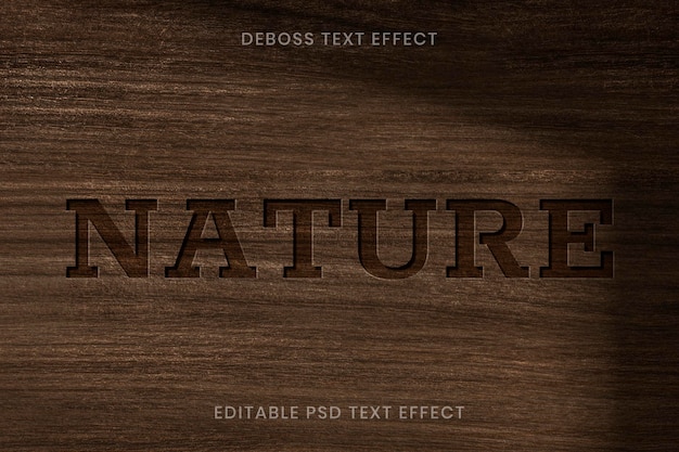 Wytłoczony efekt tekstowy psd edytowalny szablon na drewnianym tle