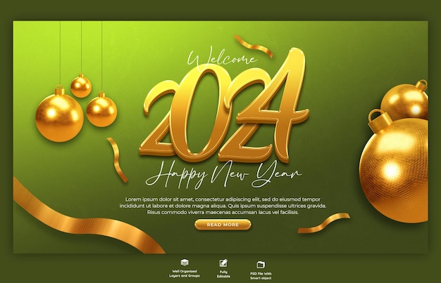 Bezpłatny plik PSD wzorzec projektu banera internetowego na świętowanie nowego roku 2024