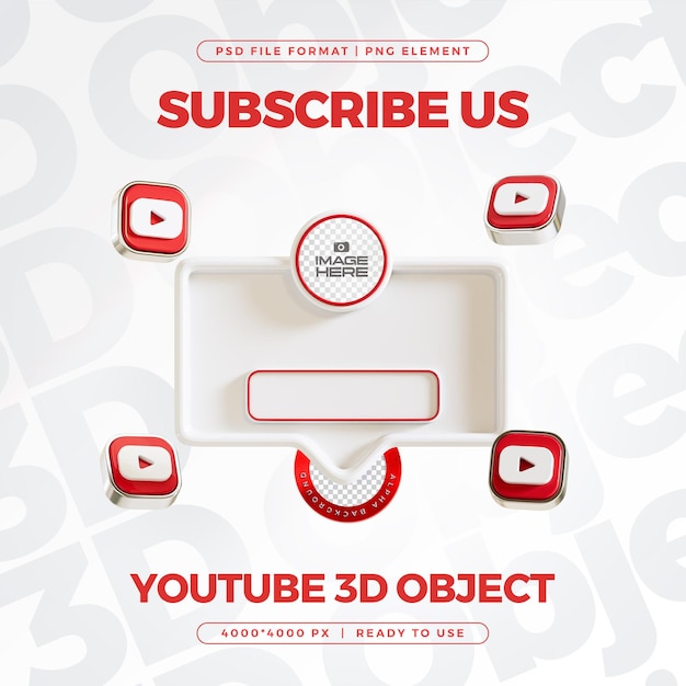 Bezpłatny plik PSD youtube subscribe banner element icon izolowany render 3d