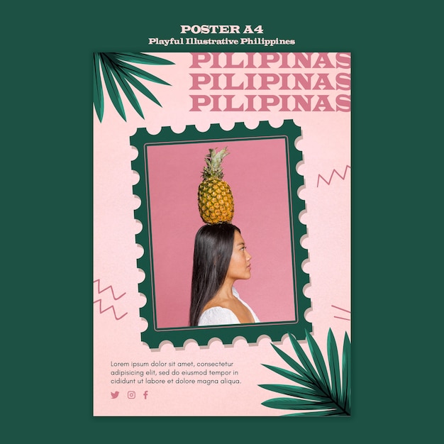 Bezpłatny plik PSD zabawny ilustrowany plakat z filipin
