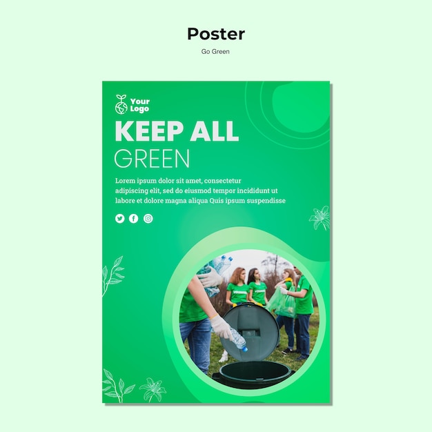 Bezpłatny plik PSD zachowaj cały zielony szablon plakatu