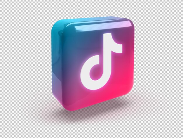 Zaokrąglony kwadrat 3D z błyszczącym logo TikTok