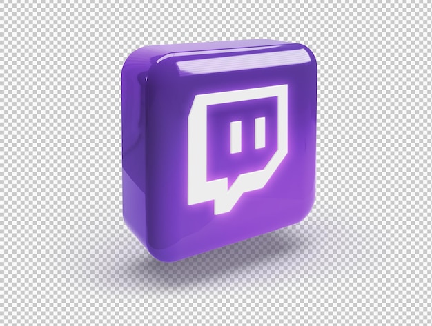 Zaokrąglony kwadrat 3D z błyszczącym logo Twitch