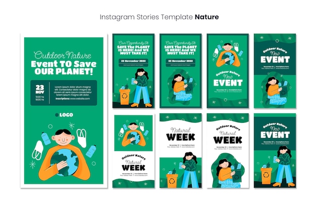 Bezpłatny plik PSD zapisz kolekcję historii na instagramie o wydarzeniach środowiskowych na planecie