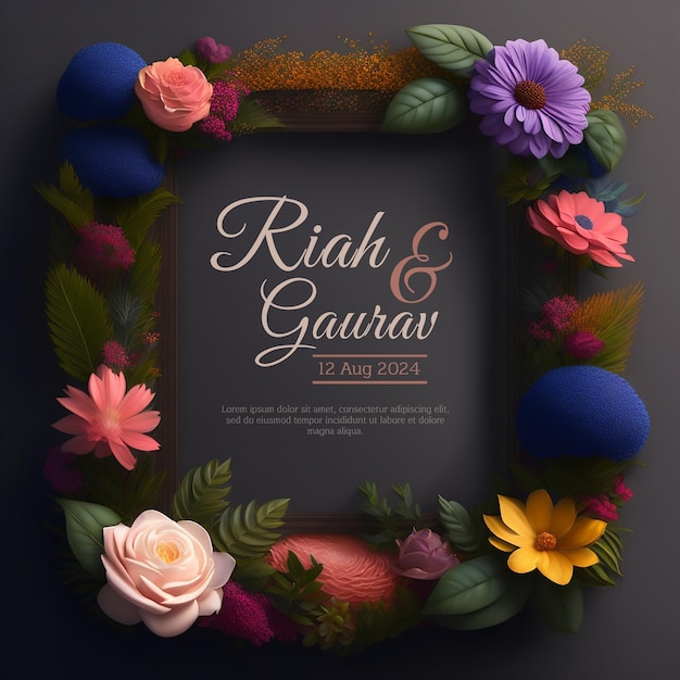 Bezpłatny plik PSD zaproszenia ślubne kartki okolicznościowe 3d kwiatowe ramki