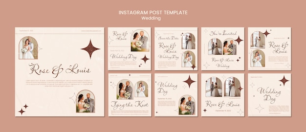 Bezpłatny plik PSD zaproszenie na ślub z różowego złota na instagramie