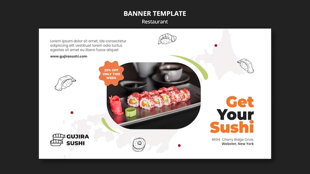 Bezpłatny plik PSD zdobądź szablon banera restauracji sushi
