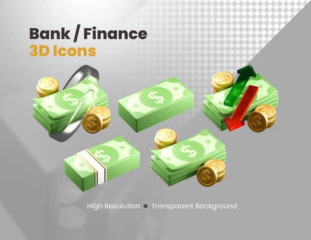 Zestaw ikon 3D związanych z bankowością i finansami