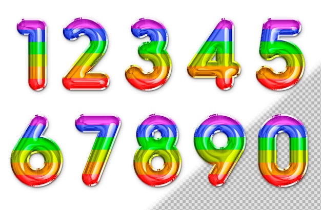 Bezpłatny plik PSD zestaw kolorowych balonów z numerami 3, 4, 9, 9, 9, 9, 9, 9, 9, 9, 9, 9, 9, 9, 9,