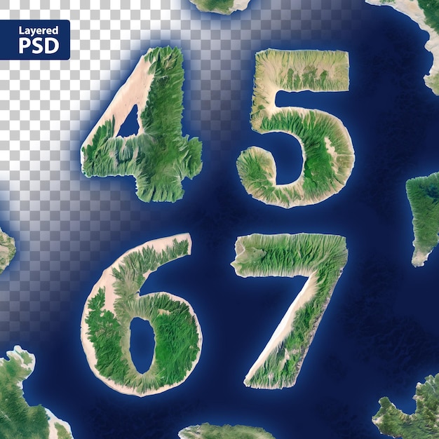 Bezpłatny plik PSD zestaw liter wykonanych w kształcie mapy wysp