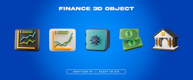 Zestaw obiektów finansowych izolowany ilustracja renderowania 3D