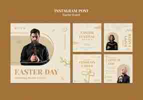 Bezpłatny plik PSD zestaw postów na instagramie z okazji świąt wielkanocnych