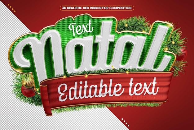 Zielone i czerwone 3d świąteczne logo z edytowalnym tekstem do kompozycji