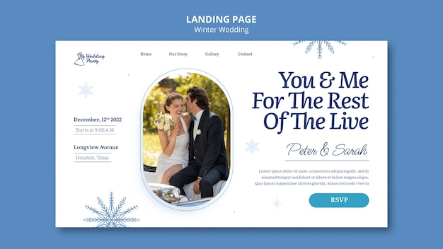 Bezpłatny plik PSD zimowa strona docelowa uroczystości weselnych