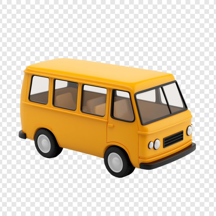 Bezpłatny plik PSD żółty minivan z kreskówek 3d model pojazdu transportowego uroczy projekt