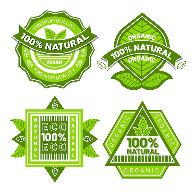 Bezpłatny wektor 100% naturalna kolekcja odznak