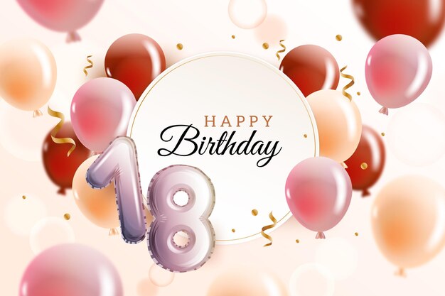 18 urodziny szczęśliwy tło z realistycznymi balonami