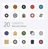 Bezpłatny wektor 20 basic line filled color icon pack, podobnie jak ustawienia pobierania, z powrotem podstawowy duplikat