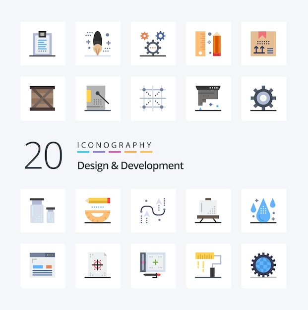 Bezpłatny wektor 20 design development flat color icon pack jak projekt programowania rozwoju planszy