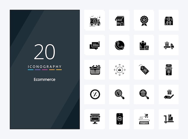 Bezpłatny wektor 20 e-commerce solidna ikona glifów do prezentacji
